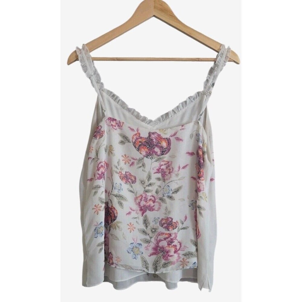 WHBM White Ruffle Floral Embroidered Cami Tank Lined Size Medium - Picture 6 of 9